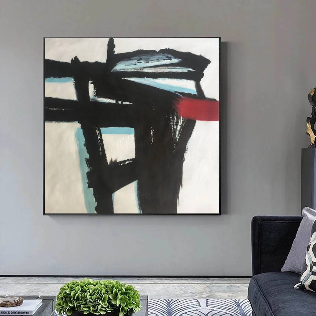 Red Original White Canvas Modern Abstract Canvas Wall Art U5C6W